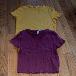 SET OF 2 CROPPED RIBBED SHIRTS